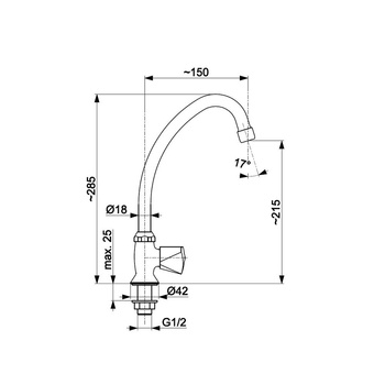 Zawór wypływowy umywalkowy stojący z wyl. L=200 mm