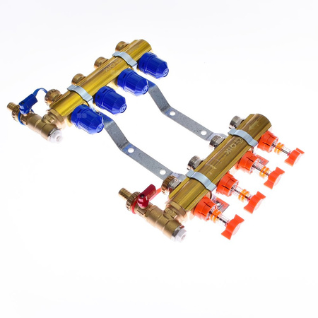 Rozdzielacz do ogrzewania podłogowego QIK Optimo BASIC III - RMSZT-2-50 12-obieg. mosiądz GW 1'' x GZ 3/4'' + przepływomierz