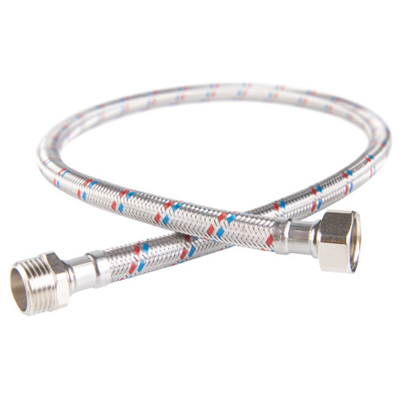 Wąż przyłączeniowy elastyczny FERRO z oplotem (stal), GW x GZ, 1/2'' x 1/2'', długość 120 mm, z uszczelką