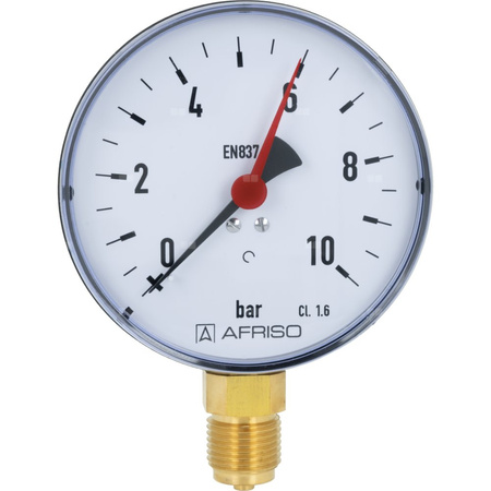 Manometr z rurką Bourdona AFRISO RF standardowy 0/10 bar G1/2B radialne fi 100 mm, kl. 1.6%