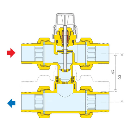 Trójdrożny zawór strefowy z obejściem współpracujący z siłownikami termoelektrycznymi serii 6563, 6561, 6562 i 6564 3/4"