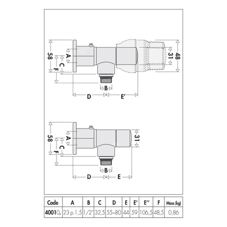 HIGH-STYLE para zaworów dekoracyjnych. Wykończenie: chrom 1/2" 23 p. 1.5