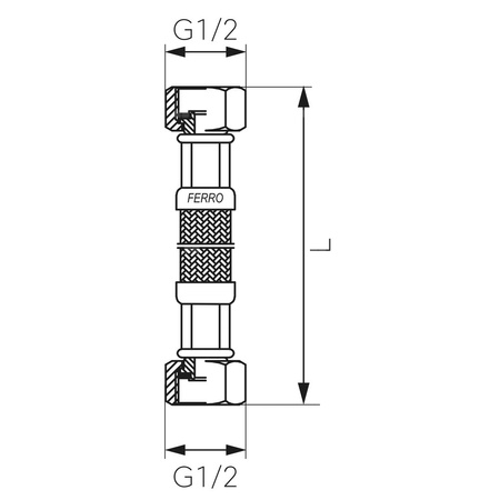 Wąż przyłączeniowy elastyczny FERRO z oplotem (stal), GW x GW, 1/2'' x 1/2'', długość 15 mm, z uszczelką