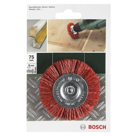 Bosch Szczotki tarczowe do wiertarek drut nylonowy z korundowym materiałem ściernym K80 75 mm fi 75 mm Drut nylonowy fi trzonka 6 mm
