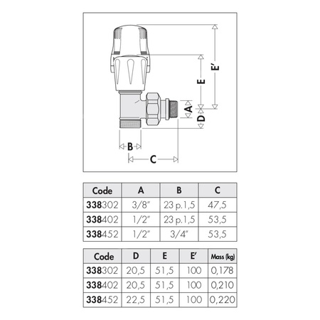 Kątowy zawór grzejnikowy przystosowany do rur miedzianych oraz rur z tworzyw sztucznych 3/4"x 1/2"