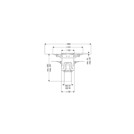 Wpust Ecoguss, DN70, odpł. pionowy, z nasadką Variofix i kratką szczel/ramą nierdz. 120x120