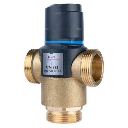 Zawór regulacyjny termostatyczny do wody ciepłej AFRISO ATM 883 mosiądz GZ 1 1/4'', DN 25, zakres temp. 35-60'C, Kvs 4.2 m3/h, maksymalna temperatura 110'C, maksymane ciśnienie 10 bar