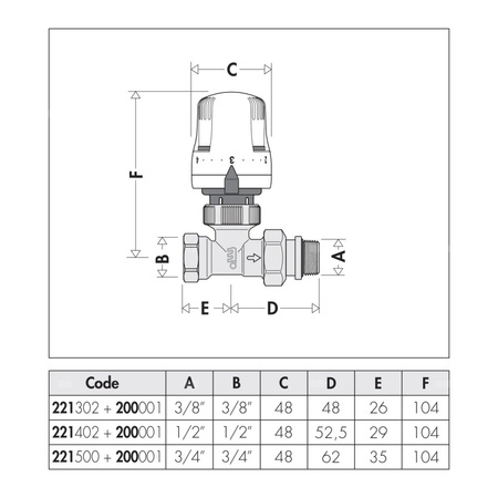 Grzejnikowy zawór termostatyczny prosty do rur stalowych 3/8"