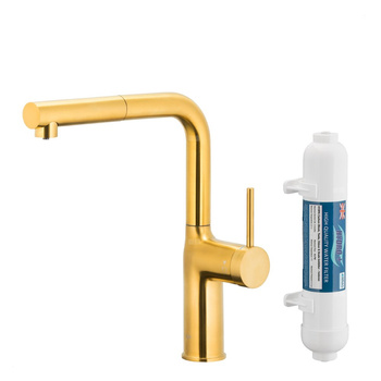 DUERO PURE MOVE PULL-OUT Bateria kuchenna z funkcją filtracji wody i wyciąganą wylewką, Brushed gold + Filtr HYDRO+