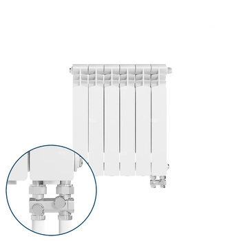 Grzejnik żeberkowy KFA Armatura G500F/D/6 aluminium, podłączenie dolne, prawe, proste 572 x 483 mm, kolor biały