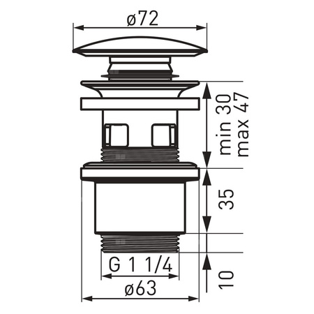 Zawór spustowy do umywalek z przelewem, polipropylen, korek ceramiczny, biały