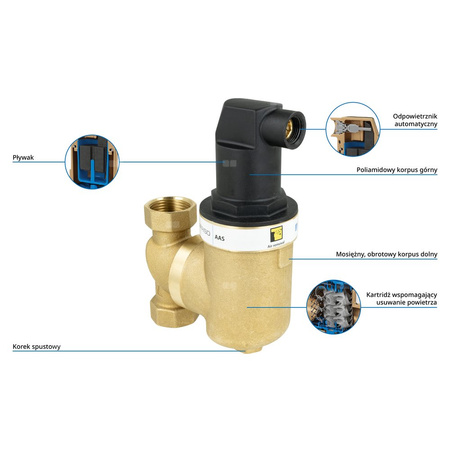 Separator powietrza AAS 260, z odpowietrznikiem automatycznym, przyłącze ruchome GW G1''