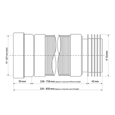 Rura WC harmonijkowa uniwersalna L-330>850mm
