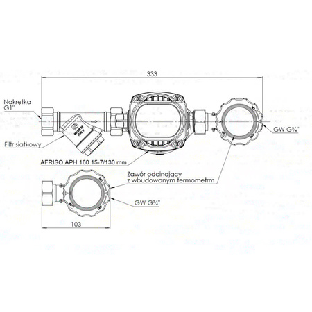 Grupa pompowa AFRISO BPS 990 AP nakrętka x GW 1'' x 3/4'', z pompą obiegową AFRISO APH 160 15-7/130 mm