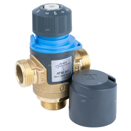 Zawór regulacyjny termostatyczny do wody ciepłej AFRISO ATM 341 mosiądz GZ 3/4'', DN 15, zakres temp. 20-43'C, Kvs 1.6 m3/h, maksymalna temperatura 90'C, maksymane ciśnienie 10 bar