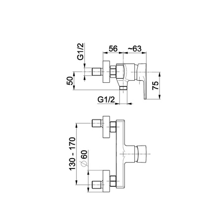Bateria natryskowa ścienna KFA Armatura SELEN, kolor chrom