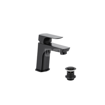 Bateria umywalkowa stojąca KFA Armatura MOKAIT click clack, czarny, montaż blat / otwór na baterię