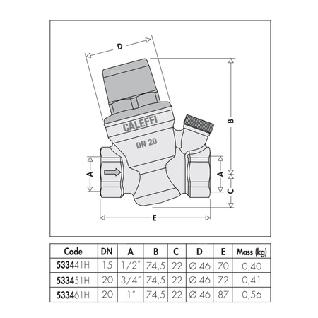 Regulator ciśnienia CALEFFI 5334H mosiądz (niklowanie), GW 3/4'', 16 bar, wersja skośna