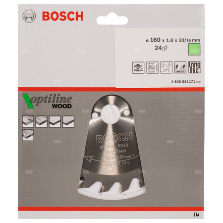 Tarcza pilarska Optiline Wood PIŁA TARCZ.-H OPTI 160X1.8X20/16Z24