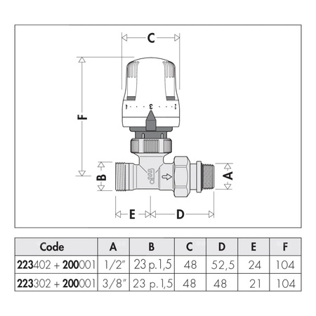 Grzejnikowy zawór termostatyczny prosty do rur miedzianych oraz z tworzyw sztucznych 3/8"