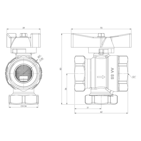 Zawór kulowy z filtrem siatkowym i magnesem BFV, GW G1''