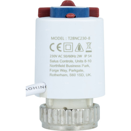 Siłownik elektrotermiczny SALUS T28NC230-8, złącze M28 x 1,5 2 VA, napięcie 230 V AC, kolor biały, kabel 0.9 m, ze wskaźnikiem