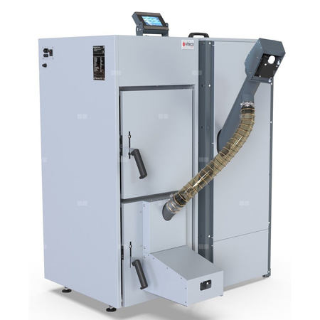 Kocioł na pellet VITECO HEAT NextPell Plus z palnikiem samoczyszczącym Defro zamontowanym od frontu 16 kW z zasobnikiem o pojemności 235 l