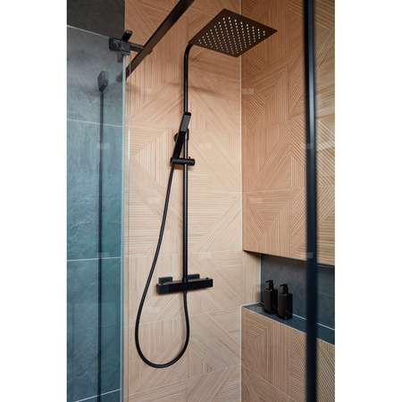 Zestaw natryskowy przesuwny KFA Armatura LOGON PREMIUM czarny, wąż 1500 mm, z deszczownicą