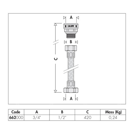 Bypass. Zestaw obejściowy różnicy ciśnienia ze stałą nastawą 20 kPa. (2000 mm słupa wody), z elastycznym wężem 3/4" GW nakrętka