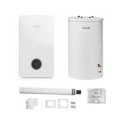 Pakiet - Kocioł gazowy jednofunkcyjny BOSCH TERMOTECHNIKA CONDENS GC2300iW15P kondensacyjny wiszący 16.1 kW+ Zestaw powietrzno-spalinowy2574 (poziomy) + Czujnik c.w.u. + RegulatorCW400 + Zasobnik c.w.uWST120-5O