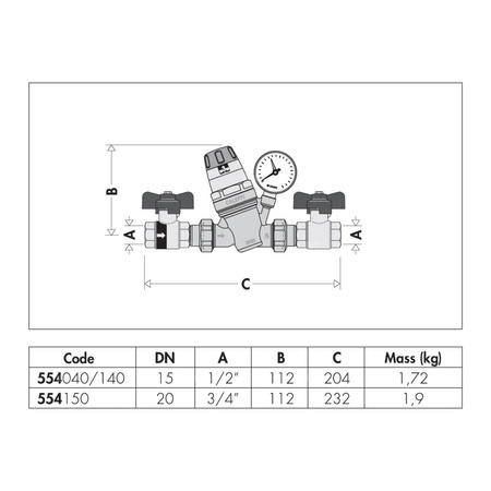Automatyczny zawór do napełniania instalacji 1/2'' z przyłączem manometru 1/4'' GW