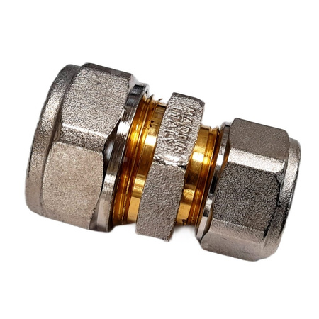 Złączka prosta skręcana QIK Do rur wielowarstwowych redukcja, mosiądz, 26 mm x 16 mm (złącze skręcane x złącze skręcane)