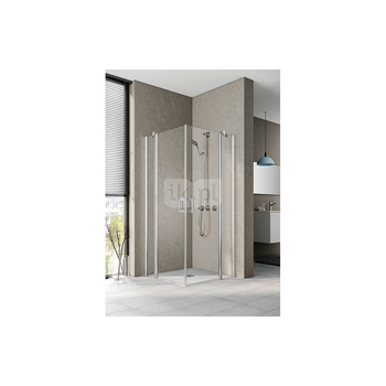 Kermi wejście narożne PEGA EPL 0900x 2000, połowa lewa, kolor srebro wysoki połysk, szkło ESG 6 mm przezroczyste