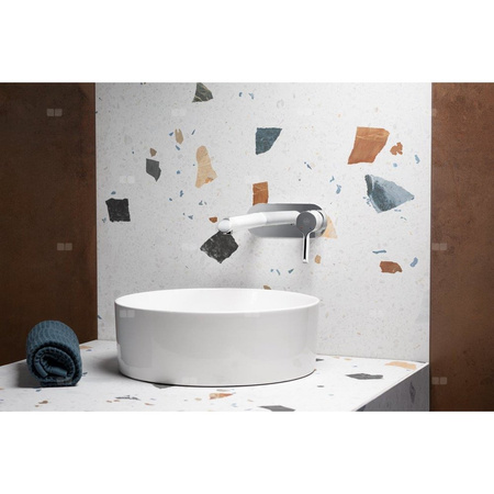 Bateria umywalkowa ścienna KFA Armatura ANGELIT, chrom, biały, montaż blat / otwór na baterię