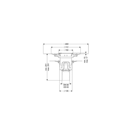 Wpust Ecoguss, DN80, odpł.pionowy, z nasadką Variofix i kratką/ramą nierdz. 138x138
