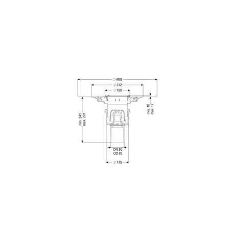 Wpust Ecoguss, DN80, odpł.pionowy, z nasadką Variofix i kratką/ramą nierdz. 138x138