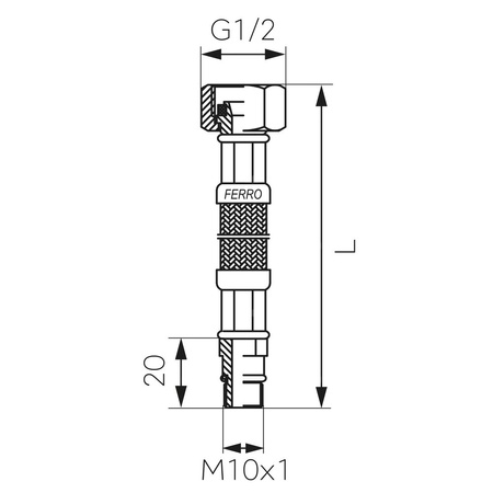 Wąż bateryjny w oplocie stalowym L-50 M10 x 1/2 krótki