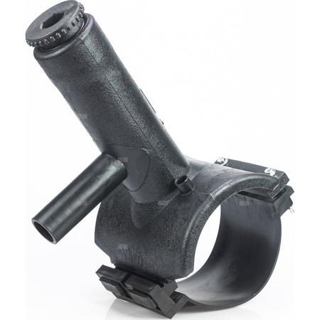 Trójnik siodłowy PE z nawiertką 160x 32 czarny z obejmą WEBA