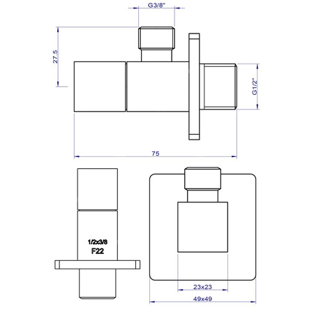 Zawór wodny FERRO QUADRO, jasny złoty GZ 1/2'' x GZ 3/8''