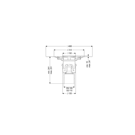 Wpust Practicus, DN100, odpł. pionowy, z nasadką Variofi i kratką szczel. / ramą nierdz. 120x120