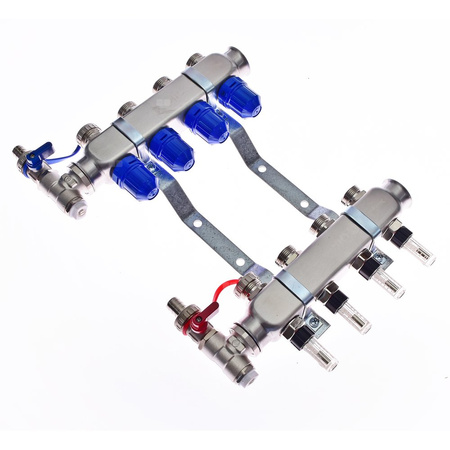 Rozdzielacz do ogrzewania podłogowego QIK Optimo MAGNET III - RNZT-2-50-M 10-obieg. inox GW 1'' x GZ 3/4'' + przepływomierz