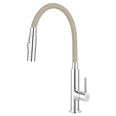 Bateria zlewozmywakowa FERRO ZUMBA SLIM 2F, kolor chrom, beżowa elastyczna wylewka 2f