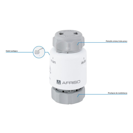 Siłownik termoelektryczny TSA-02 FO, nakrętka M30 x 1,5 mm, 24 V AC/DC, NC, funkcja sterowania ręcznego