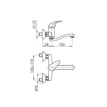 Bateria umywalkowa ścienna KFA Armatura BARYT, chrom, montaż natynkowa