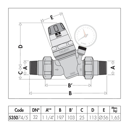 Regulator ciśnienia z manometrem oraz wskaźnikiem nastawy 1 1/4" z wkładem