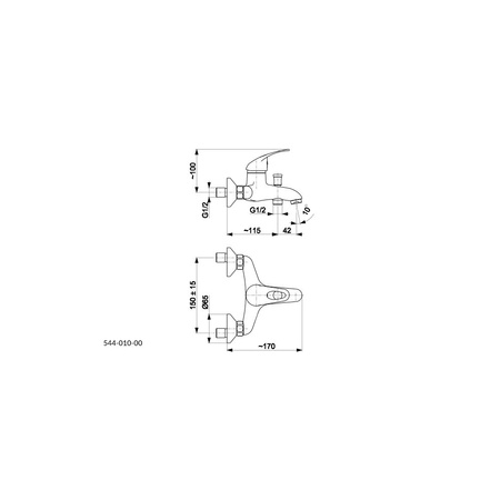 Bateria wannowa ścienna KFA Armatura JASPIS, kolor chrom