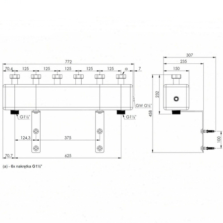 Rozdzielacz do instalacji c.o. AFRISO KSV 125-3 HW GZ 1 1/2'', 3-obieg. Nakrętka 1 1/2'', max. 70 kW