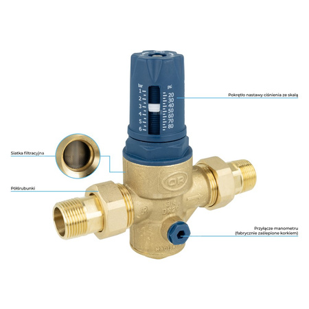 Regulator ciśnienia wody AFRISO BPR 422 mosiądz, półśrubunek 3/4'', 25 bar