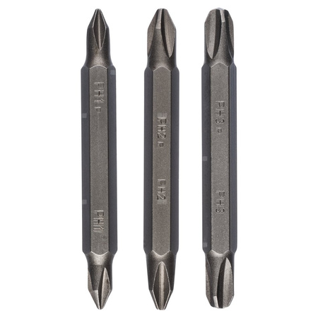 3-częściowy zestaw podwójnych końcówek wkręcających (PH, PH) PH1-PH1, PH2-PH2, PH3-PH3, 60 mm
