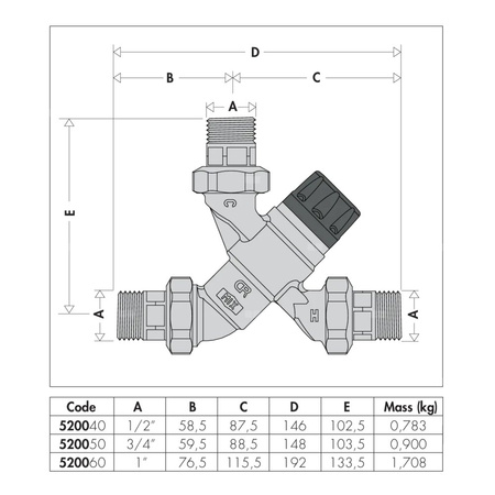 Termostatyczny zawór mieszający "L" 35 st. -65 st. C DN20 ze złączkami